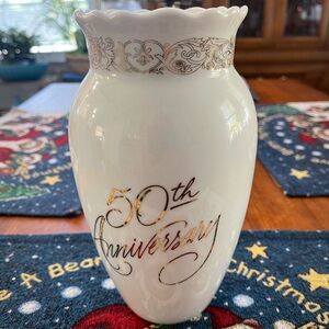 Elegant 50th Anniversary White and Gold Vase